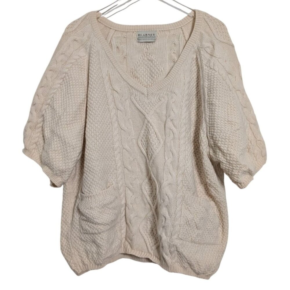 Blarney Merino Wool Sweater Womens One Size Ivory Cream Cable Knit 3/4 Sleeve